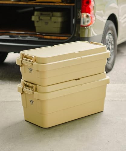 GORDON MILLER 40L Car Trunk Cargo Stacking Storage Box Organizer, Coyote Beige, with Lid, Large Capacity, Suitable for Outdoor Use, 1680033