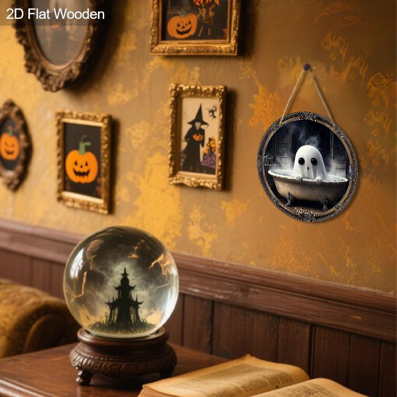 2D flat wooden hanging decorative signs, ghost patterns, Halloween decorations, Halloween gifts for friends