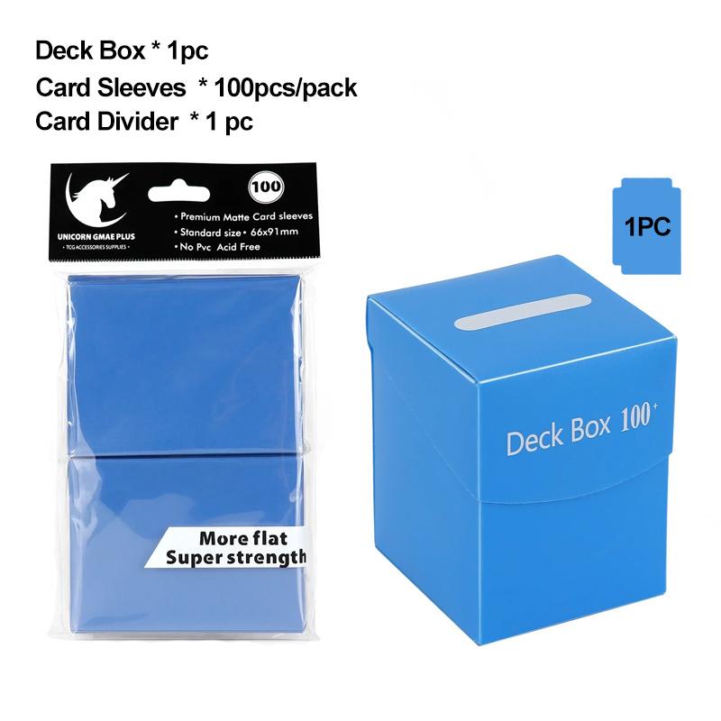 Cards Deck Box for Pokemon MTG TCG Trading Cards with 1pc Divider and 100PCS 66x91mm Matte Standard Size Card Sleeve for TCG MTG