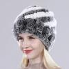 Hot Sell Women Winter Knitted Real Rex Rabbit Fur Hat Fluffy Natural Rex Rabbit Fur Cap Lady Good Elastic Genuine Fur Hats