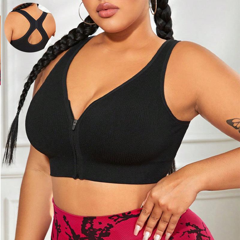 Beautiful Back Front Zipper Sports Bra, Shock-Absorbing And Gathering, Plus Size Running, Yoga, Fitness, Sports Bra For Women