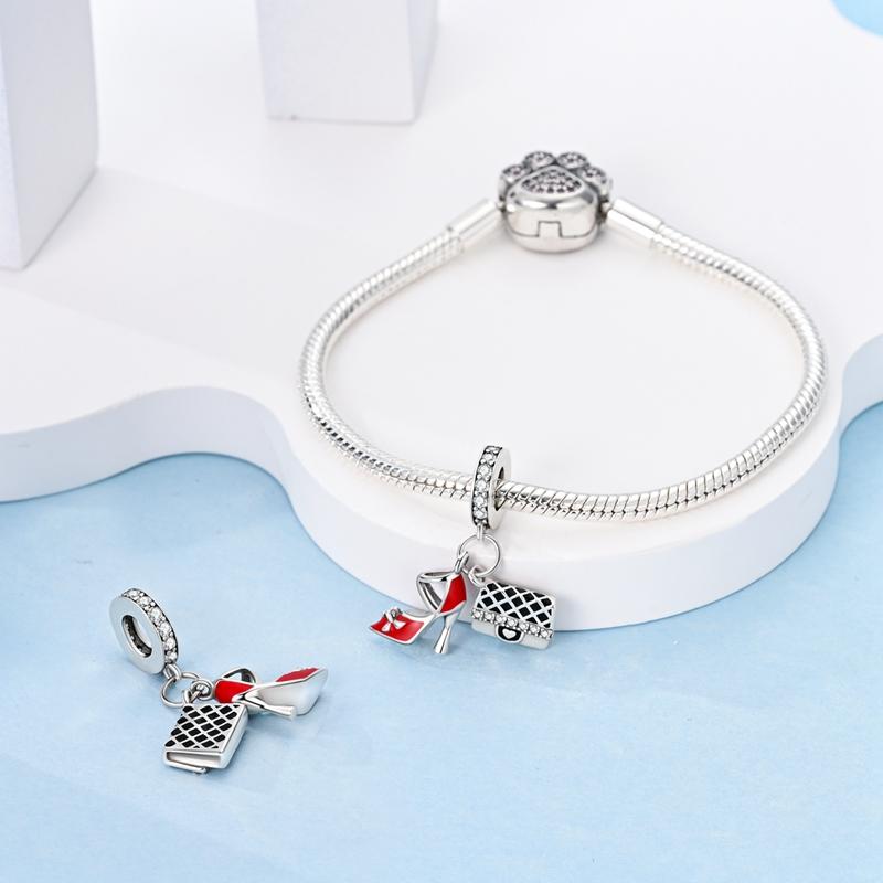 Charms Copper High Heels And Evening Bag Pendants Fit Charms Plata Original Bracelet Women Jewellery Making Fine Gifts
