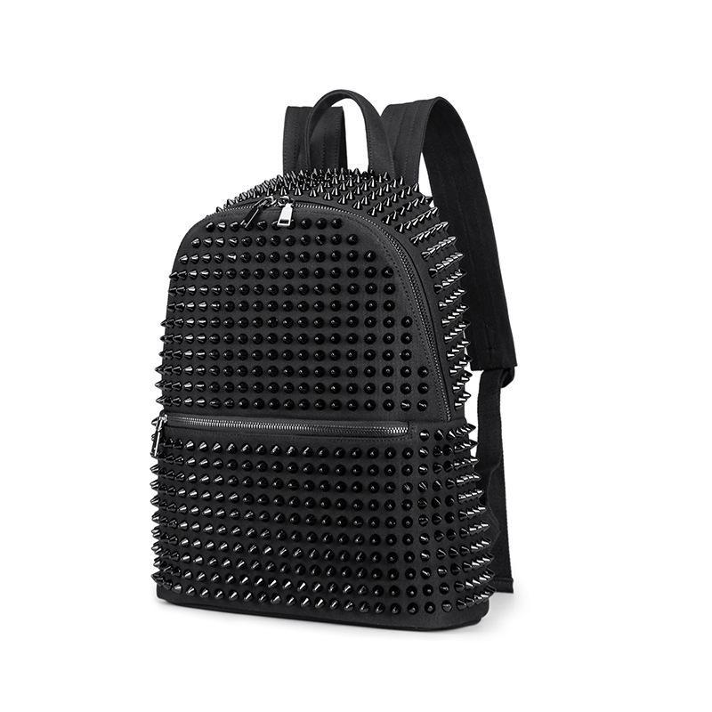 Jierotyx Fashion Female Women Backpacks Rivet Black Soft Washed Leather Bag Schoolbags Girls Punk Bags Travel Zipper Discount
