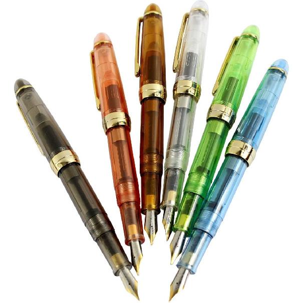 Gullor Jinhao 992 Plastic Fountain Pen Golden Clip, Transparent, 6 Colors, 6PCS