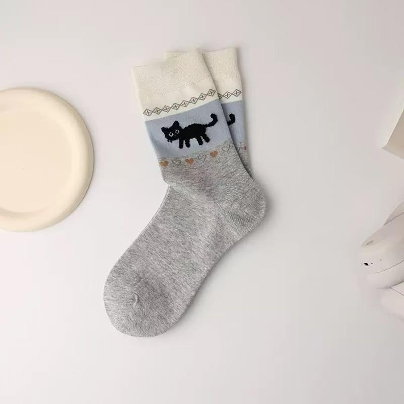 

1/4Pairs Cartoon Cat Dog Pattern Comfortable Socks Breathable Anti Slip Sweat Absorbing Mid-Tube Socks Outdoor Warm Socks