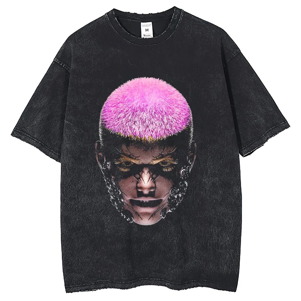 

Хлопковая футболка Харадзюку Хип-хоп Оверсайз Мужская футболка с принтом портрета Повседневная Свободная с коротким рукавом Уличная одежда Футболка 3XL