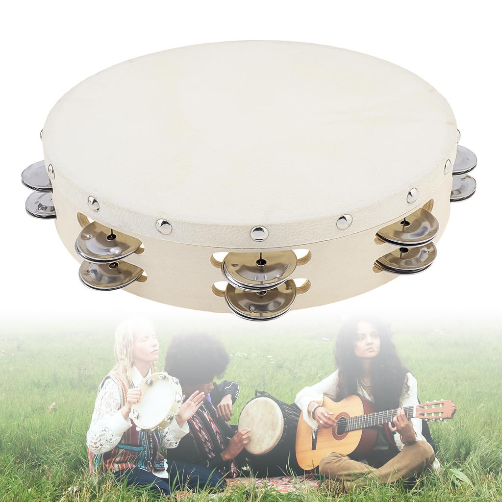 Holz Doppelreihe Schellen Tamburin 6 8 10 Zoll Schaffellkopf Handglocke Handtrommel Schwerlast Kirche Tanzparty KTV Professionelles Rhythmusinstrument