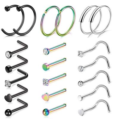 1 Juego de Piercings para la nariz, conjunto de pernos para la nariz de acero inoxidable, joyería para el cuerpo con forma de corazón