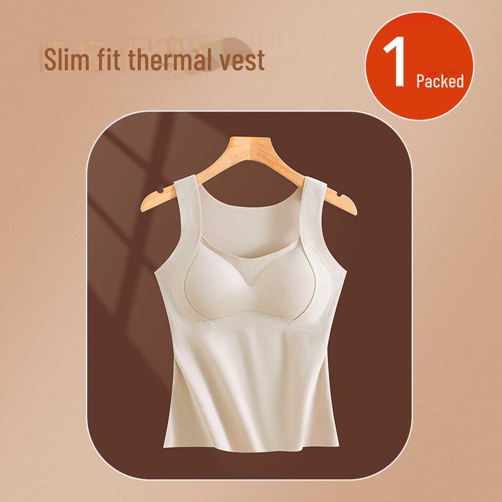 Nahtloses Damen-Samt-Warmweste mit Brustpolstern für Herbst/Winter - BH-frei, integriertes Unterhemd