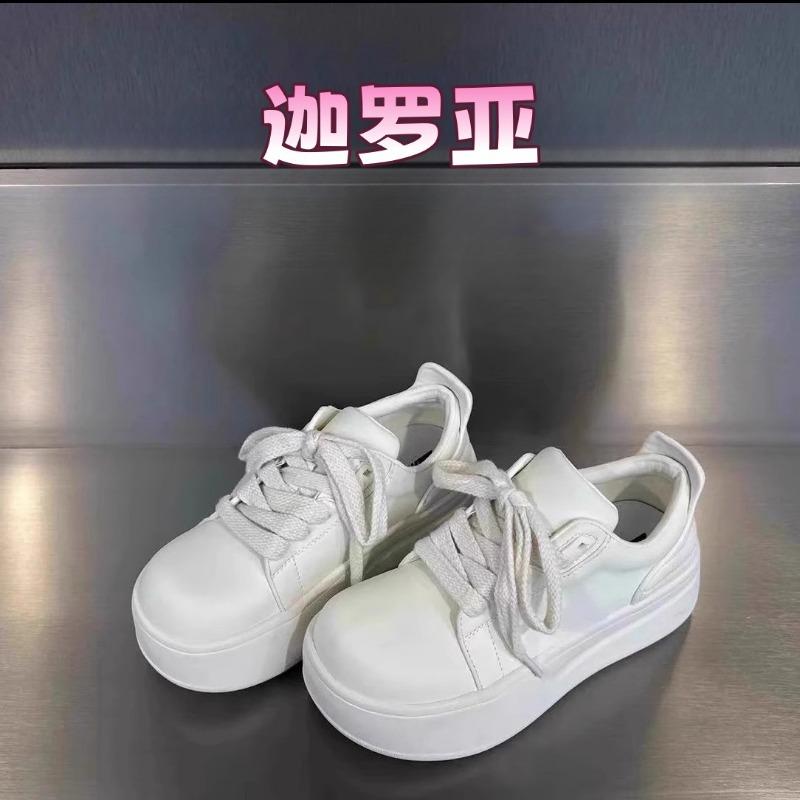 Cowhide version~ big head ugly cute little white shoes women's new muffin platform leather sneakers mango doll shoes
