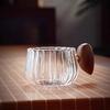 250ml striped heat-resistant borosilicate glass wooden handle iced American latte cup, breakfast milk tea cup