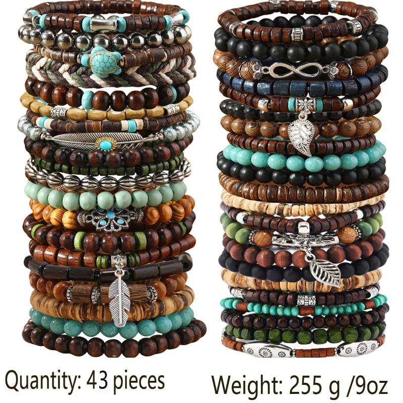 New 43-piece Set of Coconut Shell Wood Beads Beaded Elastic Line Men's Bracelet Bracelet Bracelet