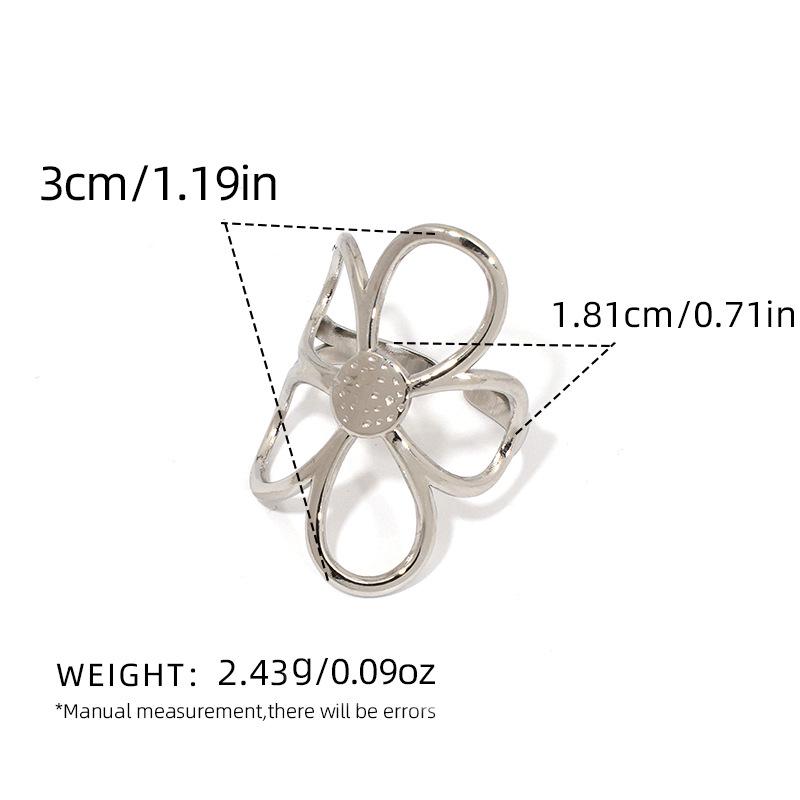 High-End Stainless Steel Mixed Gold & Silver Hollow Flower Ring for Women Adjustable