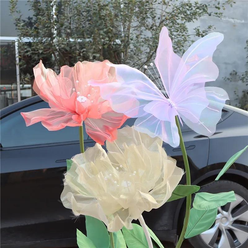 50cm Big Simulation Butterfly 3D Outdoor Shopping Mall Wedding Festival Decoration Prop Hollow Large Hanging Gauze Fake Flower