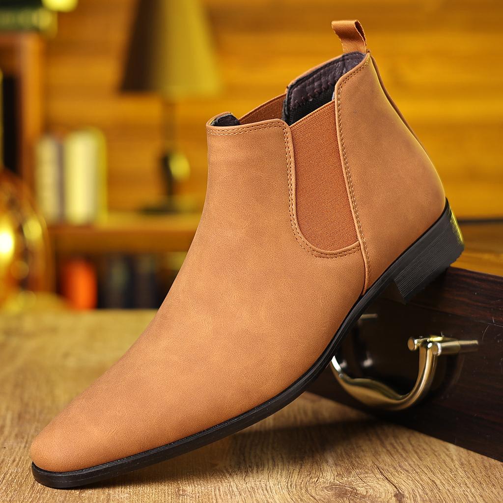 New Suede Leather Men's Pointed Business Casual Ankle Boot Fashion Male Winter New Style Comfortable Chelsea Leather Shoes