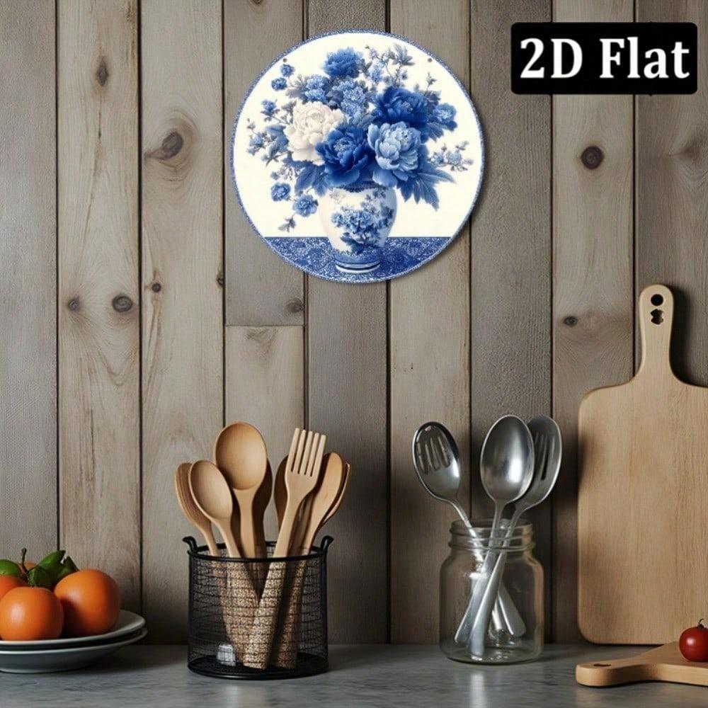 2D Flat Round Metal Sign 8 Inch White Wall Decor for Home Cafe Kitchen Restaurant Apartment Ambiance