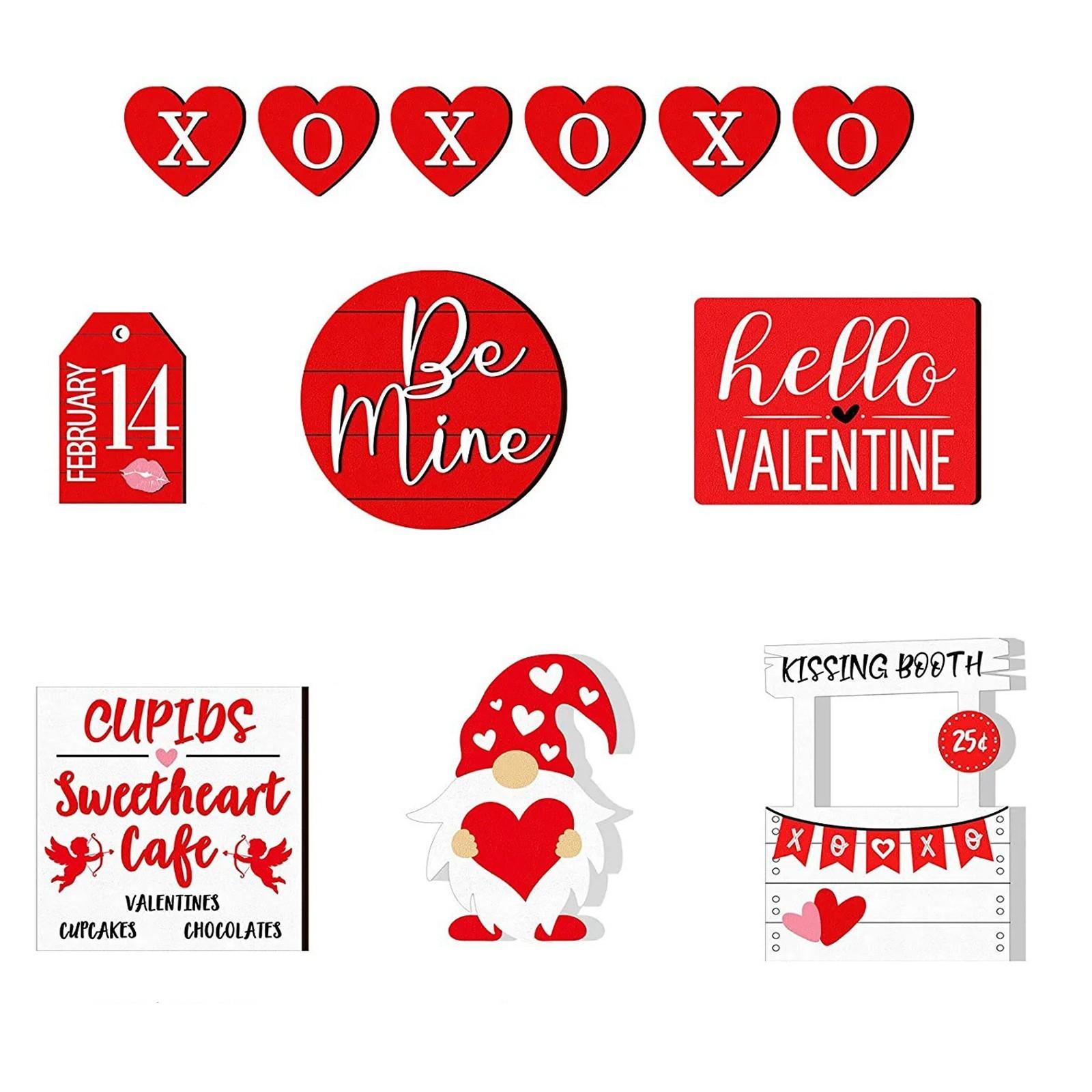 

Набор украшений для многоярусного подноса на тему Дня святого Валентина. Красные деревянные украшения для праздничного домашнего декора