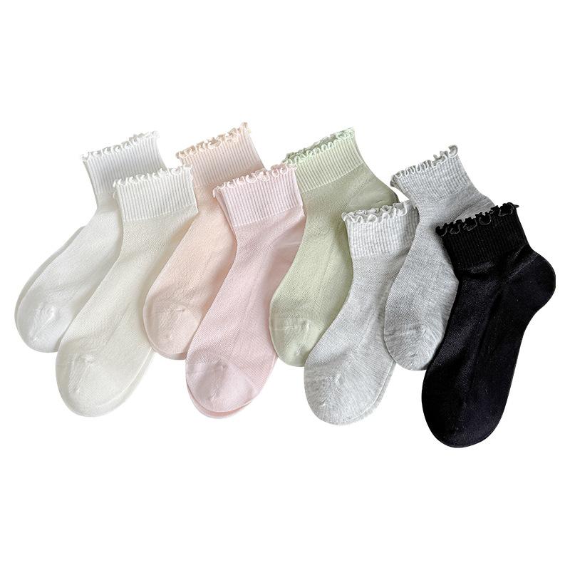 Silk-silk Wooden-ear Short Booties for Women in Summer, Lightweight Mesh Breathable Low-top Lace Women's Short Socks