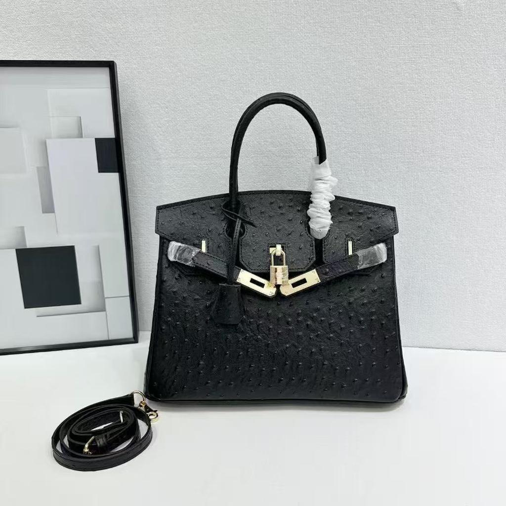 Cross-border Special Ostrich Pattern Platinum Bag First Layer Cowhide Foreign Trade Shoulder Portable Messenger Bag Large Capacity Fashion You Woman