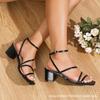 Women's thick heel open-toed cross-strap versatile temperament simple and elegant word with high-heeled sandals