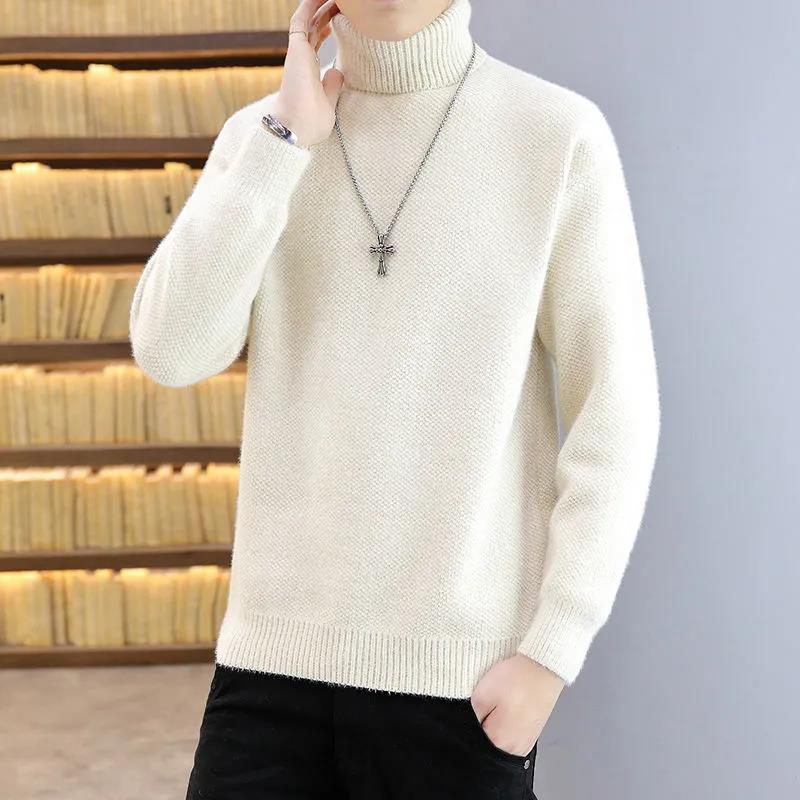 Spring and Autumn Turtleneck Sweater Bottom Shirt Pure Color Trendy Brand Knit Sweater Loose Cardigan Men's Pullover