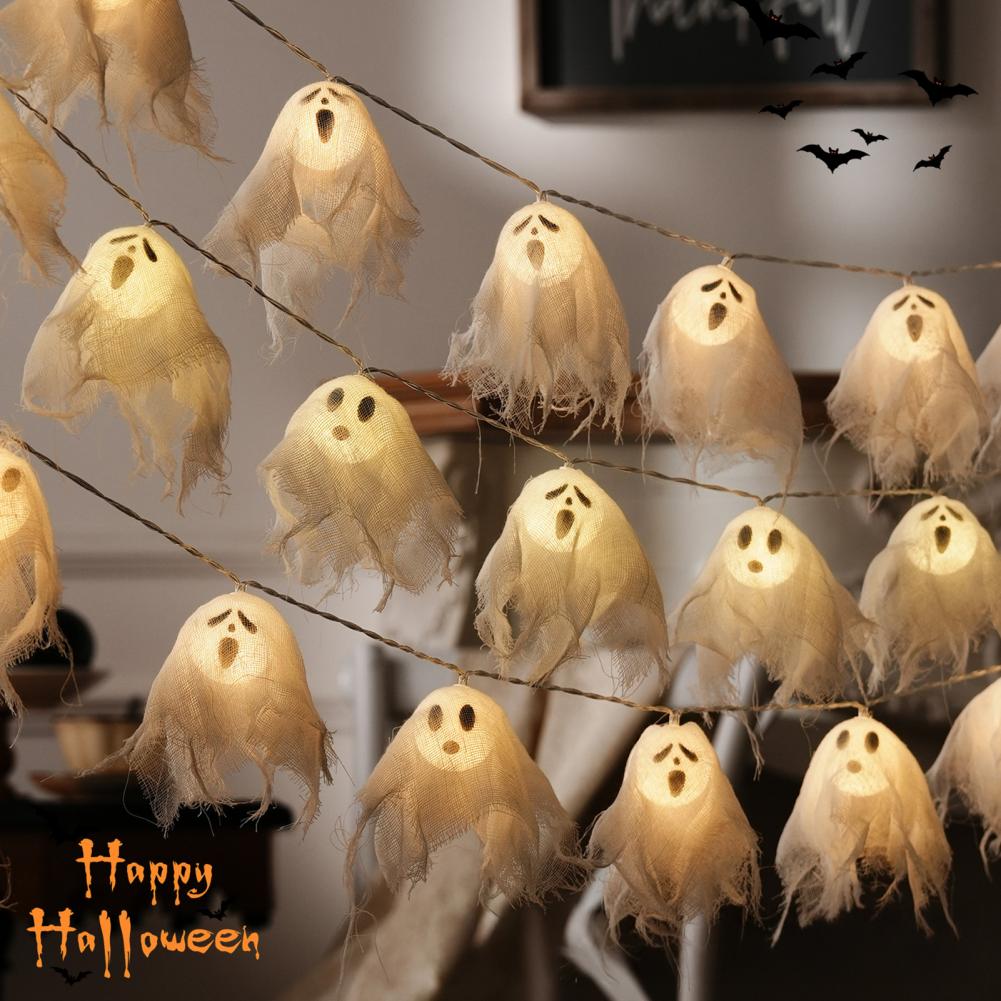 Spooky Ghost Light Decorations Halloween Ghost String Lights Handmade Led Ghost String Lights Garland for Halloween Party