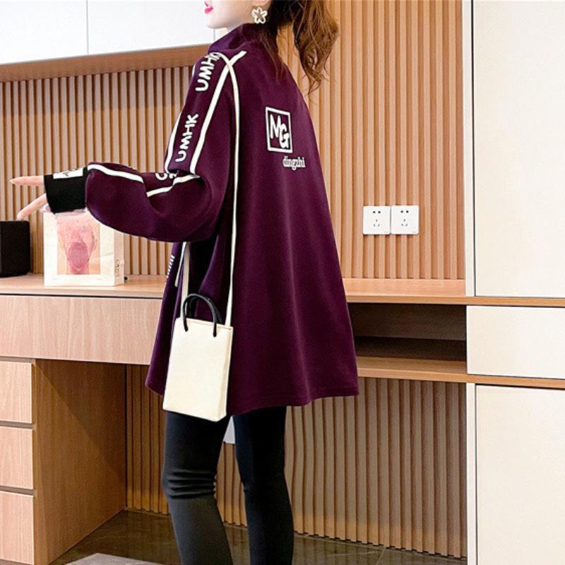 Frühlings- und Herbstmode Y2K Street Casual Damenbekleidung Buchstabendruck Trend Halber Rollkragen T-Shirt Tops Langarm Allgleiches Lose Pullover