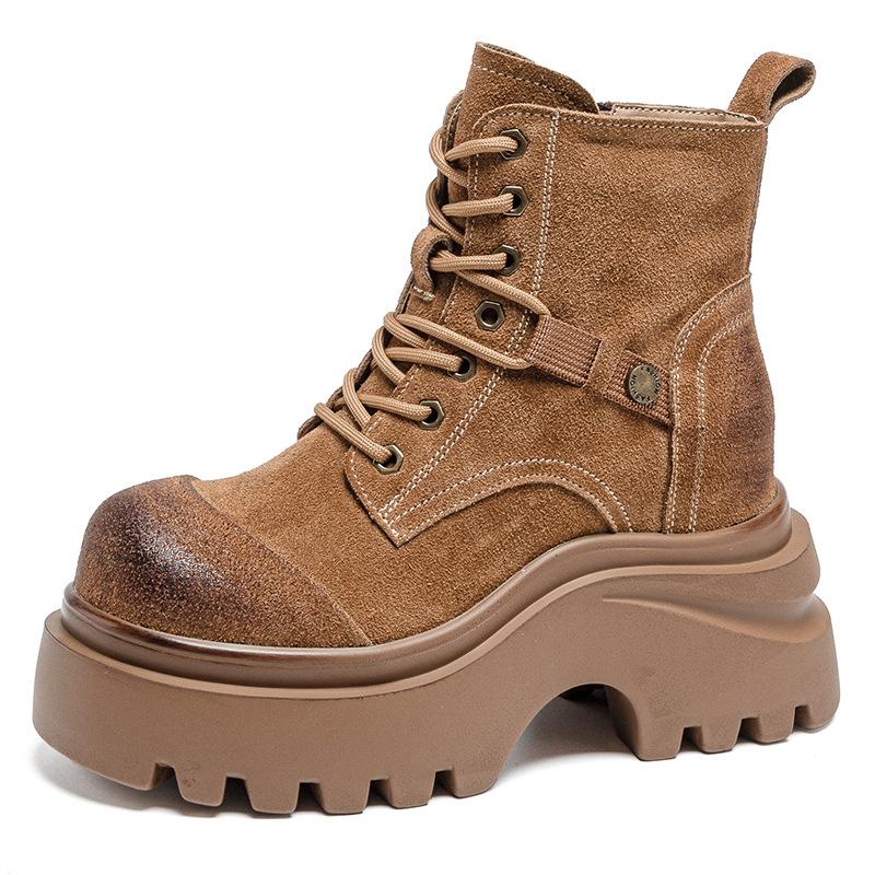 Martin Boots Inner Height Increase Women's Shoes Autumn and Winter New Leather Boots 10CM Shoes Platform Casual Shoes Short Boots Tide A5056