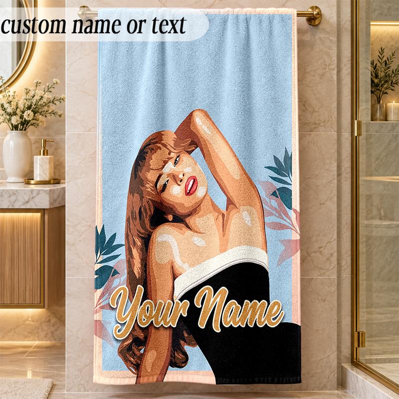 Beach TowelSabrina Carpenter Custom Name Text Personalized Soft Towel for Beach Pool Indoor Home Decor Gift