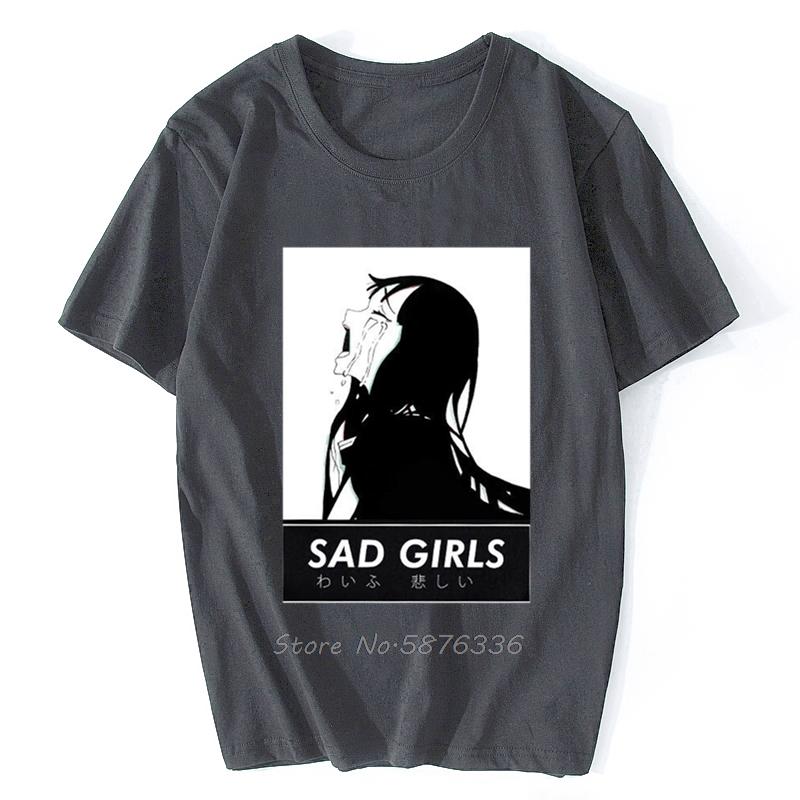 Sad Girl Anime Shirt Nu Goth Senpai Ahegao ShortSleeve Unisex TShirt Men Cotton Tshirt Anime Tees Tops Harajuku Streetwear