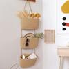 3-Layer Wall Hanging Storage Basket Multipurpose No-Punch Door Storage Pouch Handwoven Hanging Storage Pouches