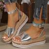 Sandali Estivi Nuovi con Fibbia e Tacco a Zeppa Scarpe Bocca di Pesce Taglia Grande Moda Punta Tonda Calzature Comode con Fondo Spesso