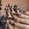24Pcs Fake Nails Black-Gold Floral False Nails Self-adhesive Press Nails Wearable Nail Tips For Women Daily Wear Nails Tips