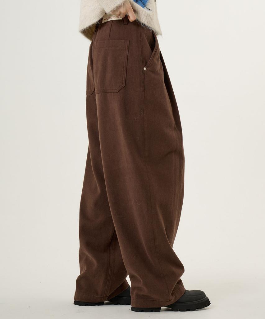 UNKNOWN PLANET Single-Pleat Wide Brushed Cotton Pants Brown