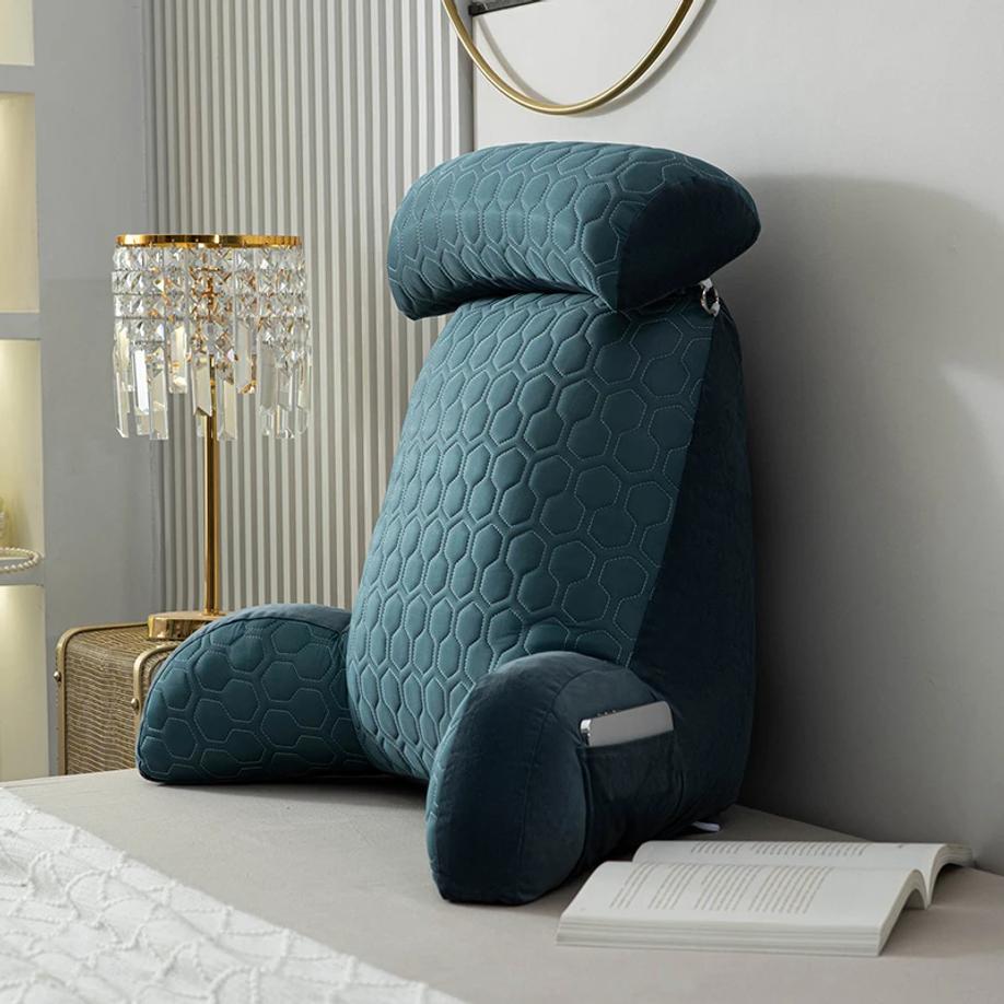 Reading Pillow Standard Bed Pillow, Back Cushion For Sitting Up In Bed With Washable Cover, Chair Arm Pillow With Pockets