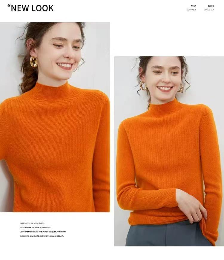 Women's Seamless Pure Wool Half-High Neck Sweater