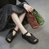 2026 Summer New Arrival Genuine Leather Women Roman Sandals Retro Woven Ankle Strap Breathable Open Toe Comfortable Flats