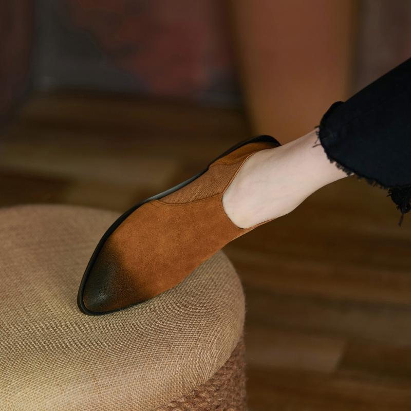 Fashion 2025 New Ankle Boots Autumn/Winter Women Boots Pointed Toe Fashion Women Shoes Cow Suede Chelsea Boots Genuine Leather Shoes