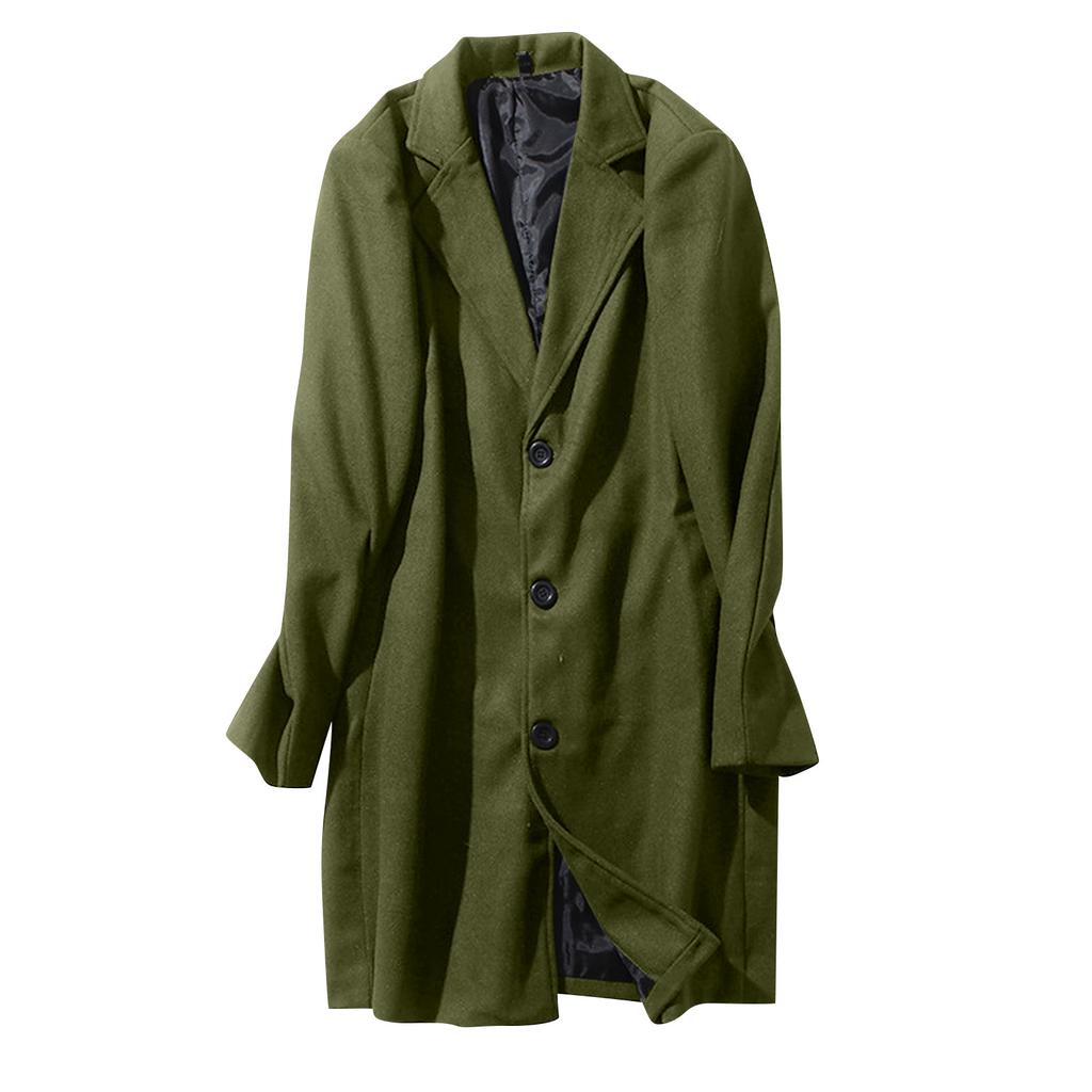 Men's Mid Length Trench Coat Trendy Business Single Breasted Wool Coat