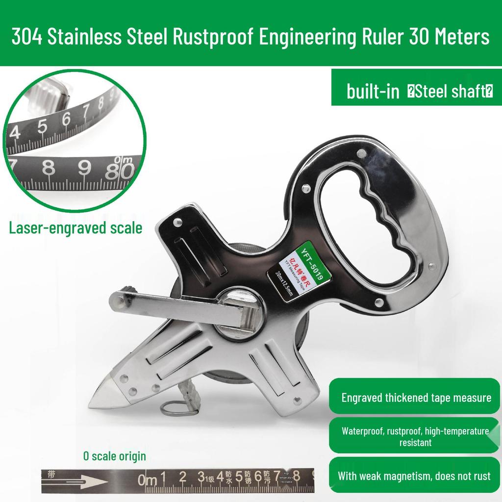 Large Measuring Tape Set: 50m, 30m Steel Tapes and 100m Cloth Tape for Construction, Engineering and Handheld Measurements.