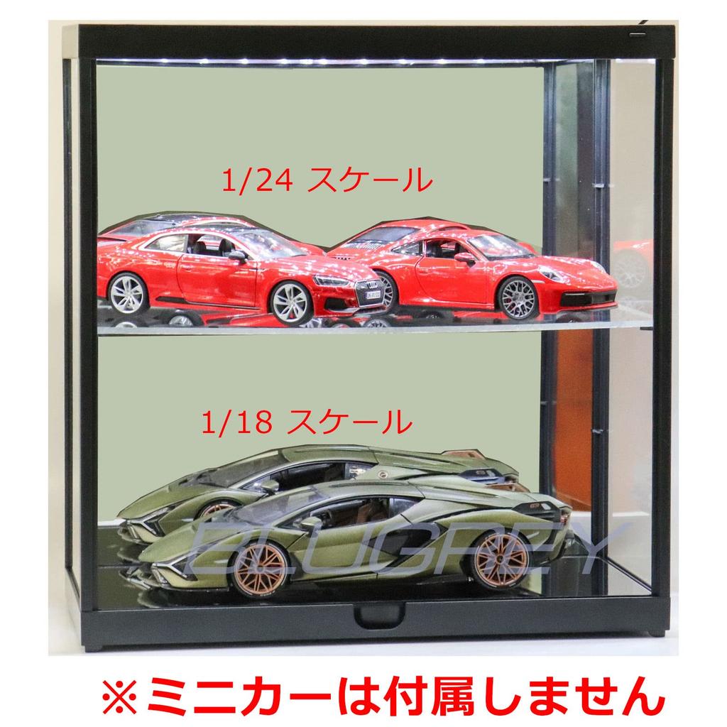 Acrylic Display Box with LED USB Showcase for Model Cars and Diecast Miniature Cars Illumination, Mirror, Powered, (2 Tiers, Black) [Used]