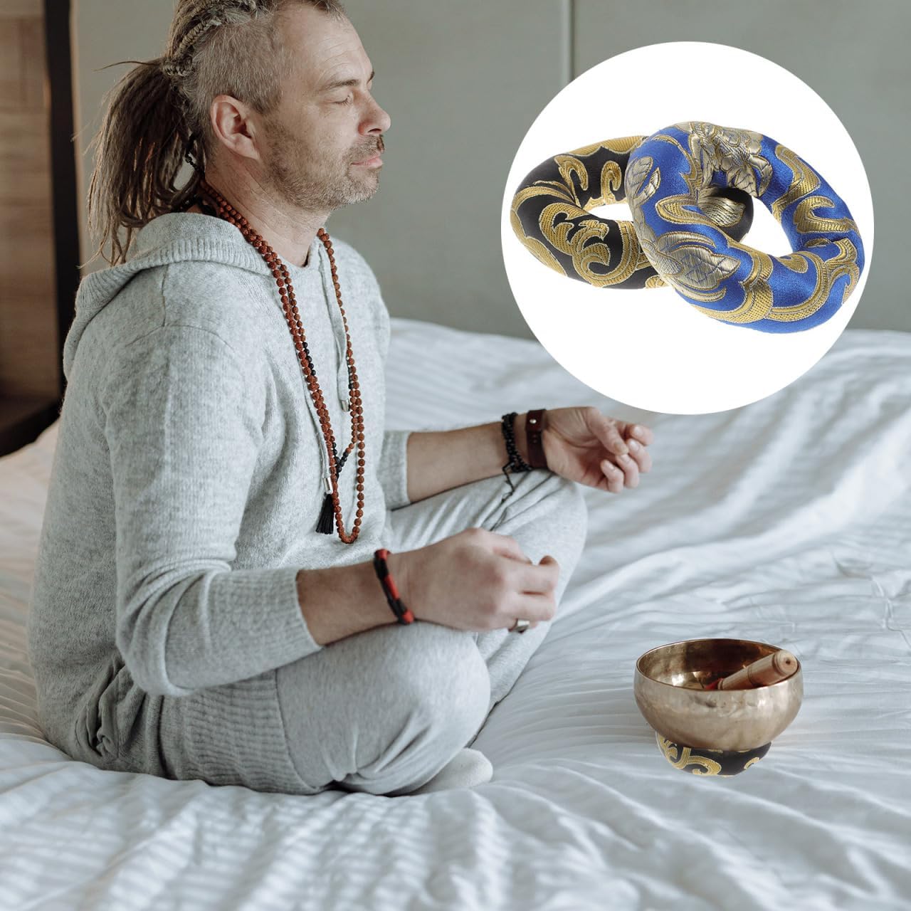 Alasum 2Pcs Cotton Cloth Buddha Singing Bowl Pads, Meditation Sound Bowl Cushions for, Spiritual Practice, and Decoration, Assorted Colors, 2.95