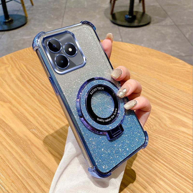 

Противоударный чехол-подставка с кольцом для телефона Realme Note 50 9 13 Pro Plus 9i 5 C63 C61 C55 C53 C51 C35 C33 C31 C30 C20 C11 C3 Мягкая накладка Realme C61 синий