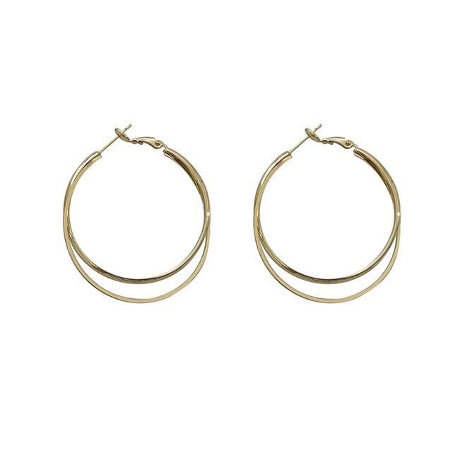 Women's Luxury Double Layer Circle Earrings - Large Hoop and Plain Stud Ear Cuffs