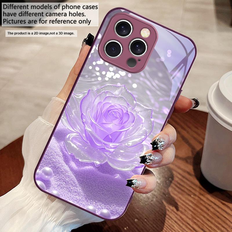 Gradientowy Kryształowa Róża Dla iPhone 16 E 15 14 13 Plus 12 mini 11 Pro Max XR Xs Max 16E X 7 8 6 6S 2022 Hartowane Szkło Pokrowiec na Telefon