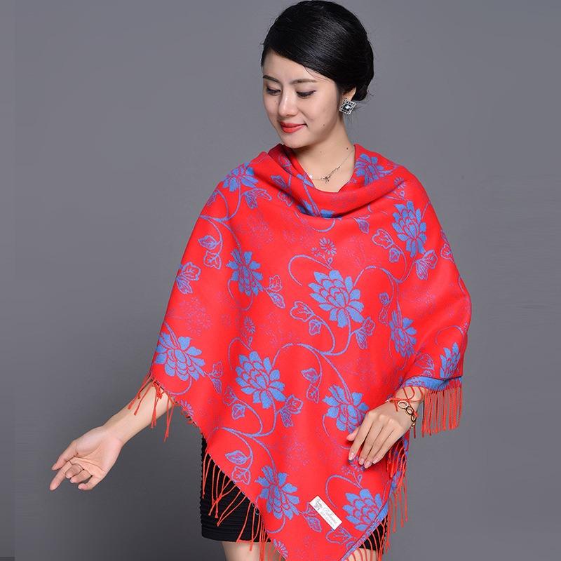 Women S Vintage Ethnic Floral Faux Cashmere Scarf Warm Large Shawl