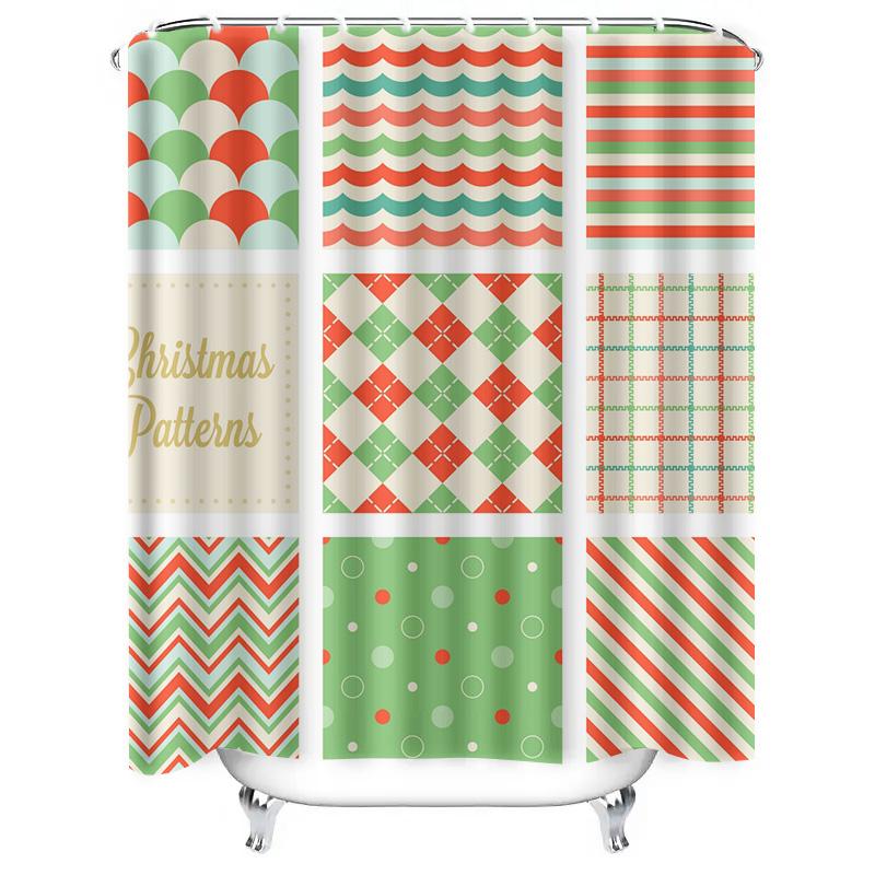 TU Shower Curtain Christmas Pattern Holiday Festive Waterproof Fabric Bathroom Decor Vintage Farmhouse Modern Style Home Decorat
