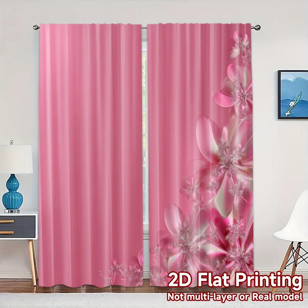 

Set Of 2 Minimalist Flat Printing Curtains Without Rod Floral Pink Celebration Design Valentine Is Day Festival Curtain Polyester W100*H70(CM)-Hooks&1PCS