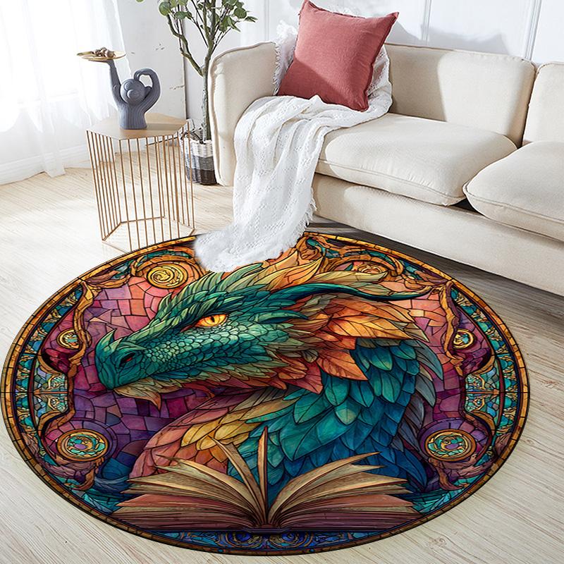 Dragon Round Area Rug,Carpet Rug for Living Room Bedroom Sofa Playroom Decor,Non-slip Floor Mat