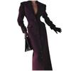 Women's Long Purple Single-Breasted Trench Coat with Notch Lapel